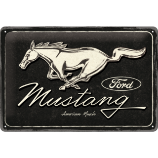 Plechová cedule: Ford Mustang (Horse Logo Black) - 30x20 cm