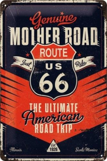 Plechová cedule: Route 66 (The Ultimate Road Trip) - 20x30 cm